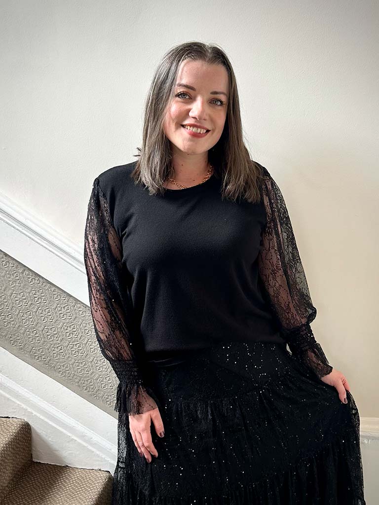 Malissa J Lace & Sequin Sleeve Knit - Black