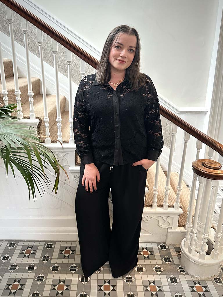 Malissa J Studded Lace Shirt - Black