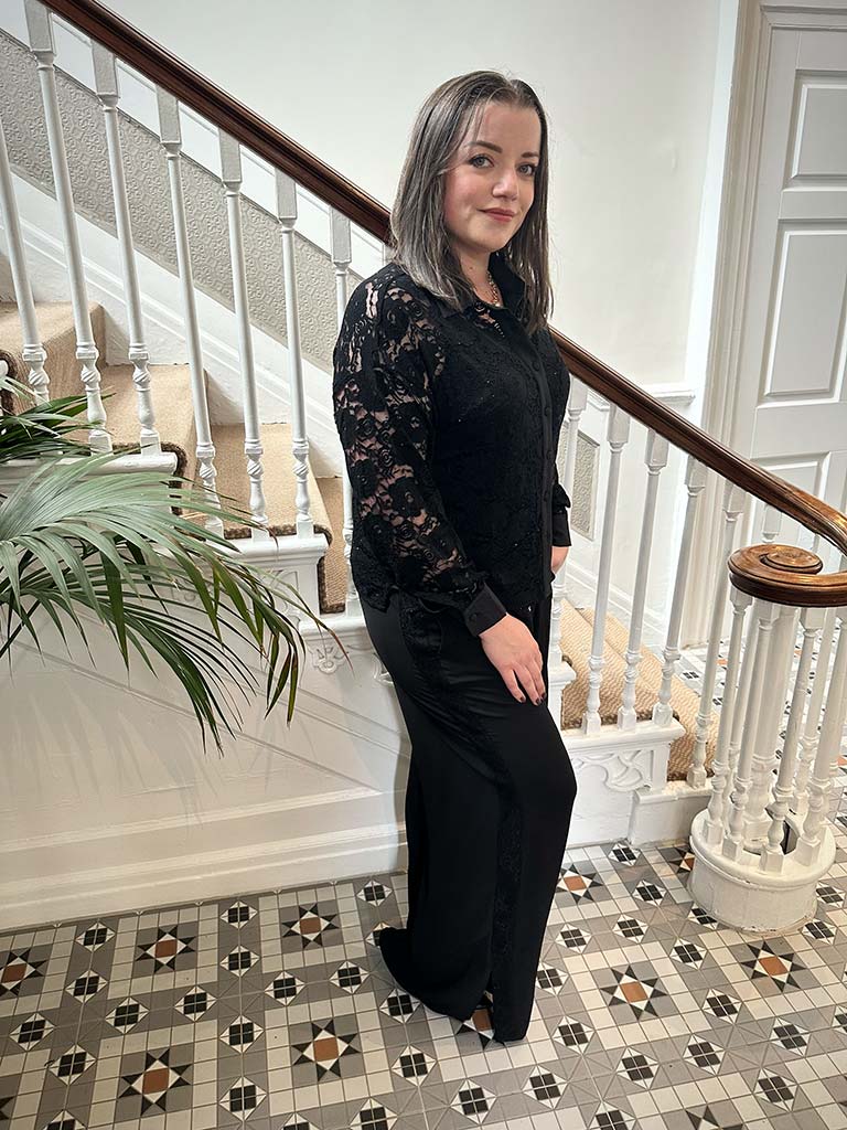 Malissa J Lace & Sequin Side Stripe Palazzos - Black