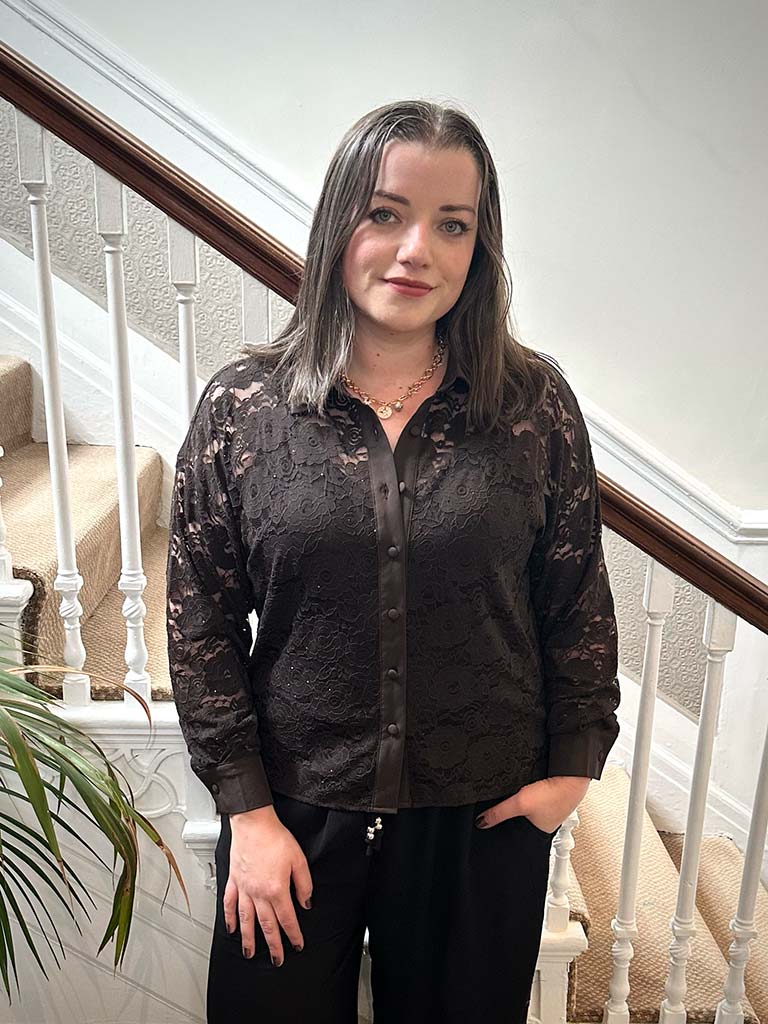 Malissa J Studded Lace Shirt - Chocolate