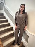 Malissa J Wide Leg Sequin Trousers - Latte