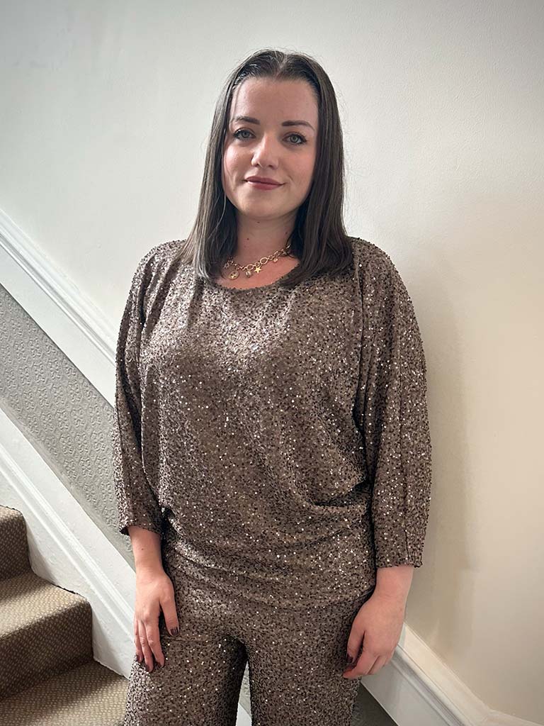Malissa J Sequin Batwing Top - Latte