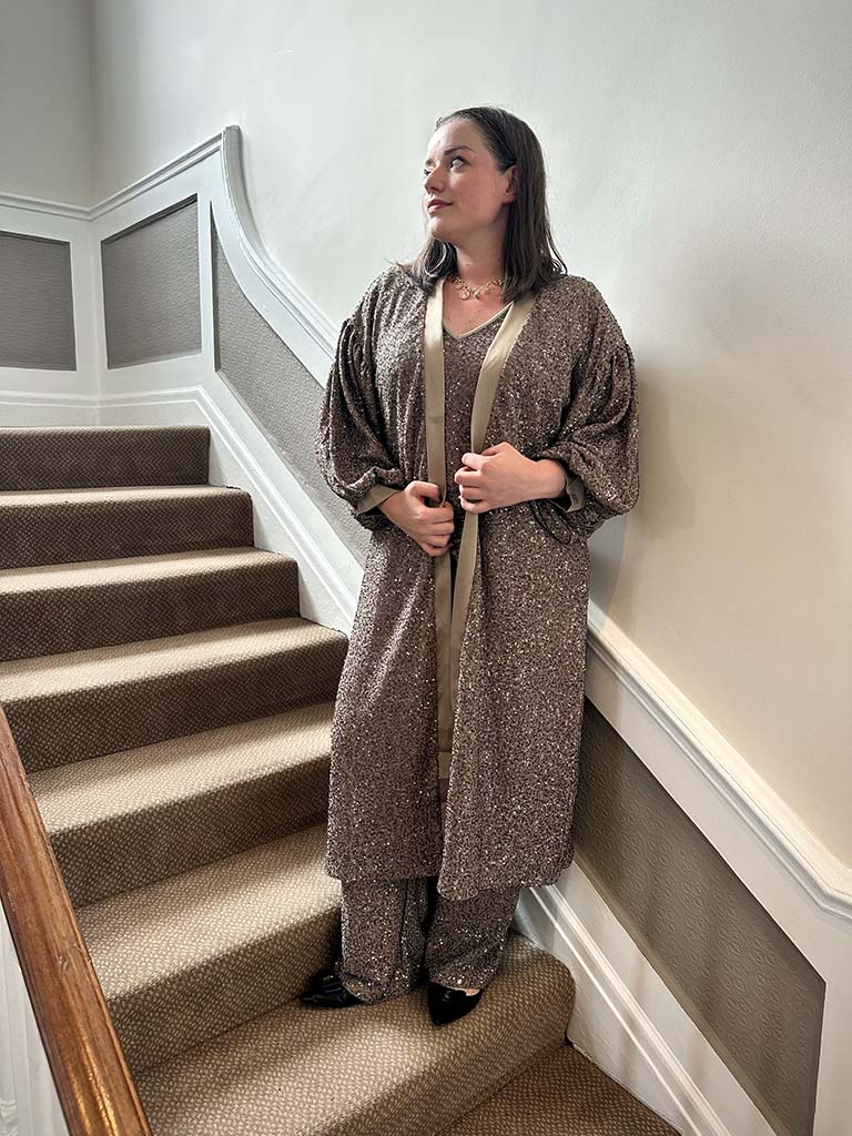 Malissa J Sequin Duster Jacket - Latte