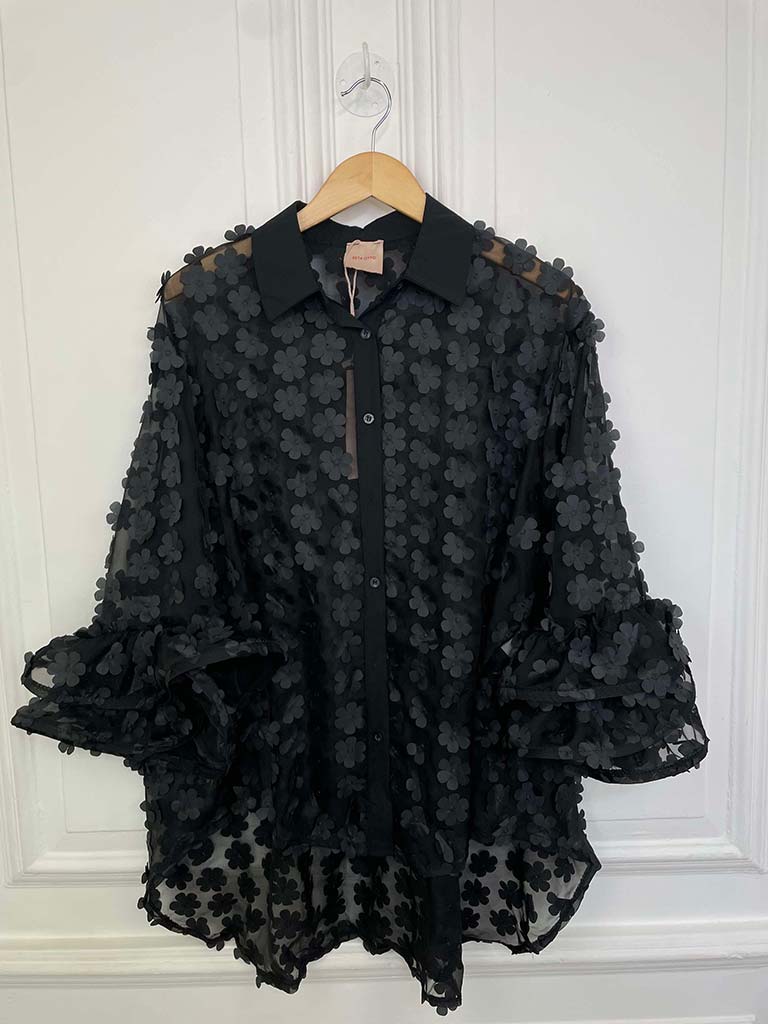 Daisy Frill Sleeve Shirt - Black