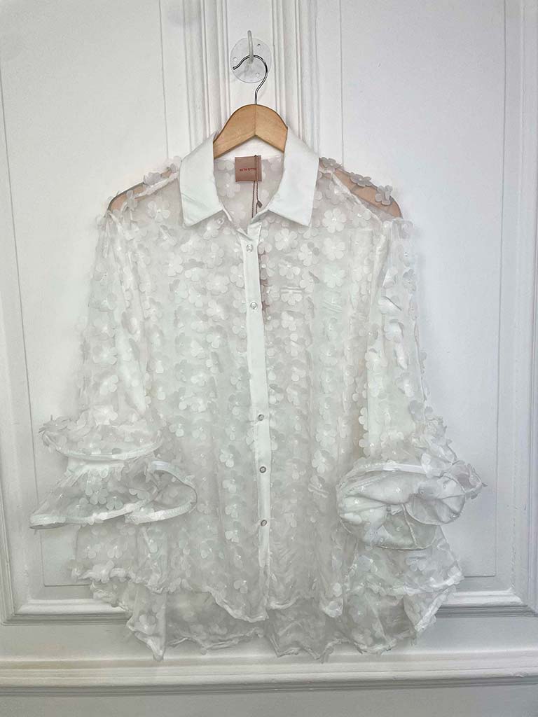 Daisy Frill Sleeve Shirt - White