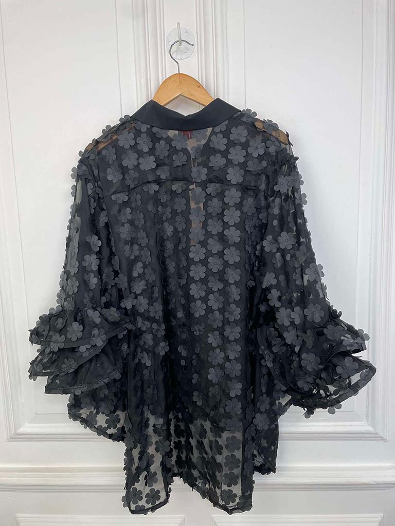 Daisy Frill Sleeve Shirt - Black