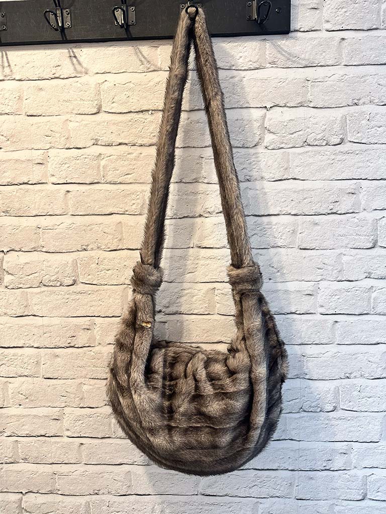 Malissa J Faux Fur Crescent Bag - Greige