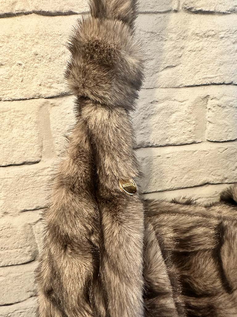 Malissa J Faux Fur Crescent Bag - Greige