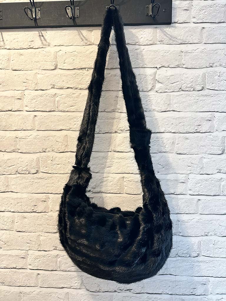 Malissa J Faux Fur Crescent Bag - Black