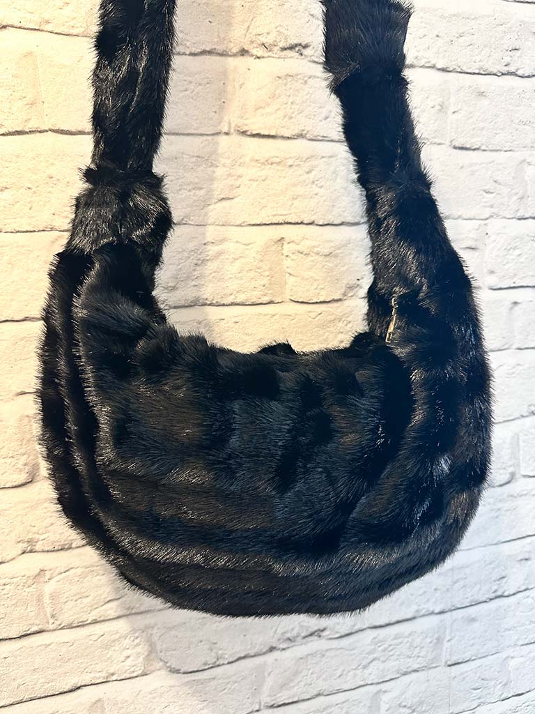 Malissa J Faux Fur Crescent Bag - Black