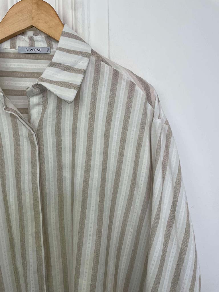 Cotton Stripe Classic Shirt - Stone