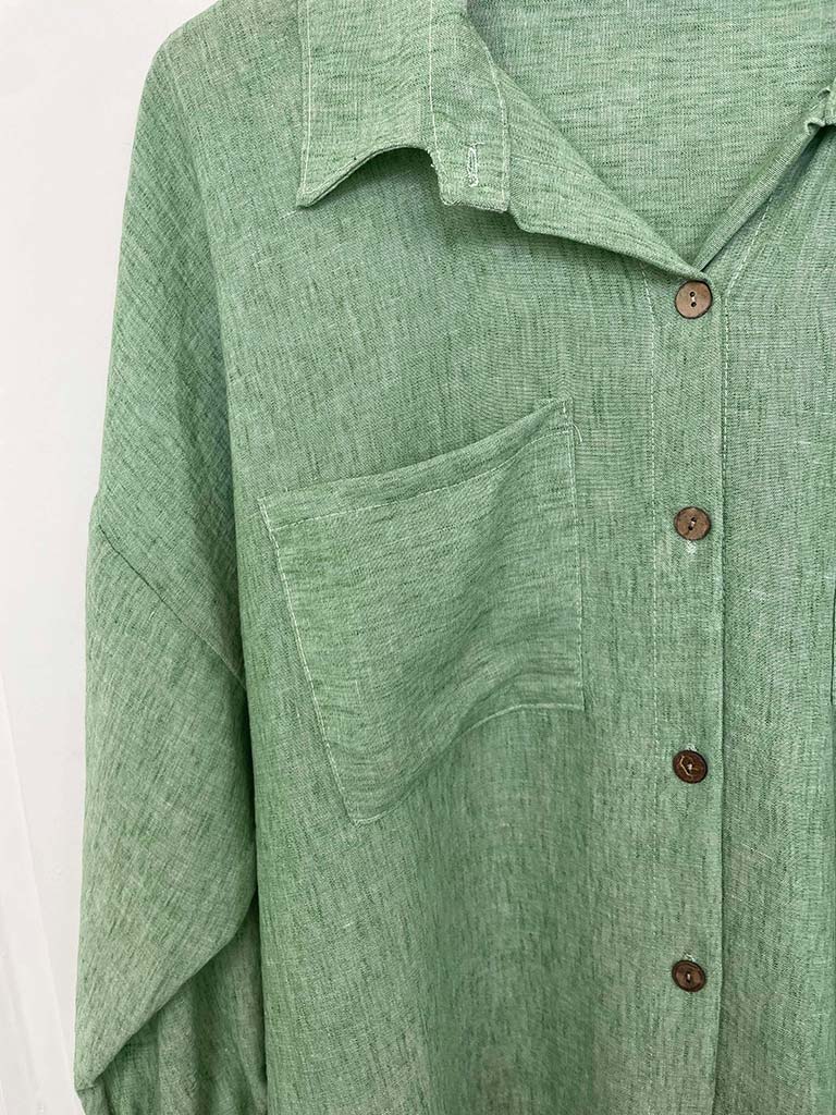 Linen Look Two Pocket Shirt - Spring Green