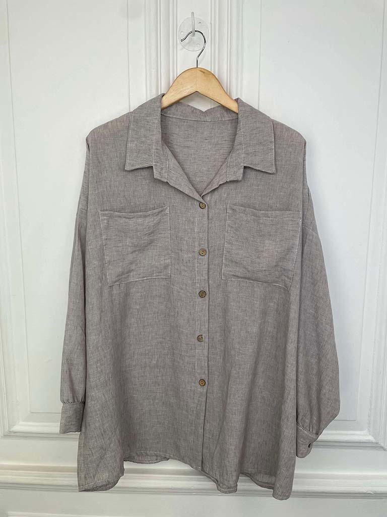 Linen Look Two Pocket Shirt - Mocha