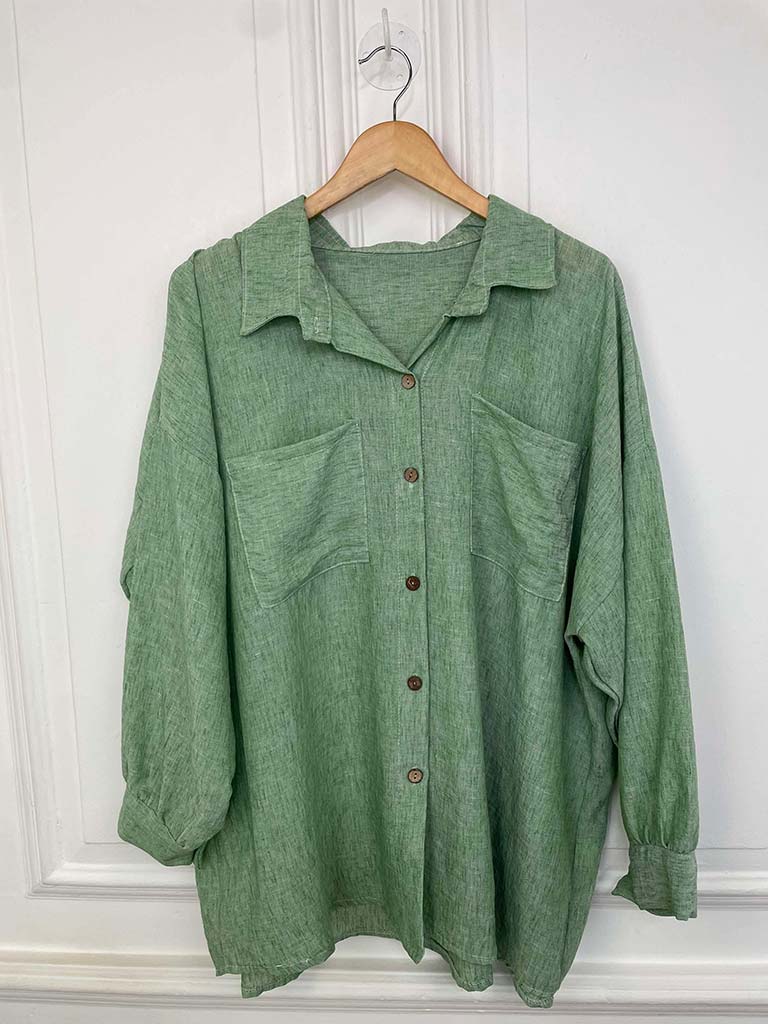 Linen Look Two Pocket Shirt - Spring Green