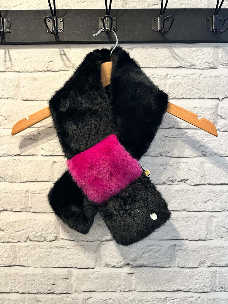 Malissa J Faux Fur Collar - Black & Pink