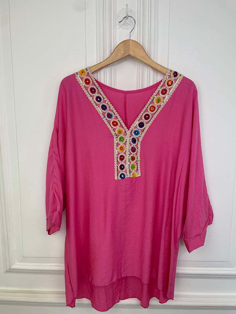 Embellished Kaftan Top - Candy