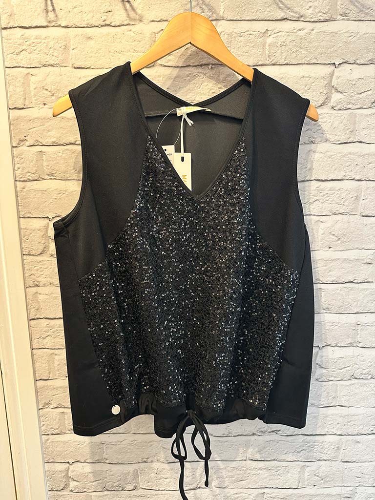 Malissa J Sequin Drawstring Vest - Black
