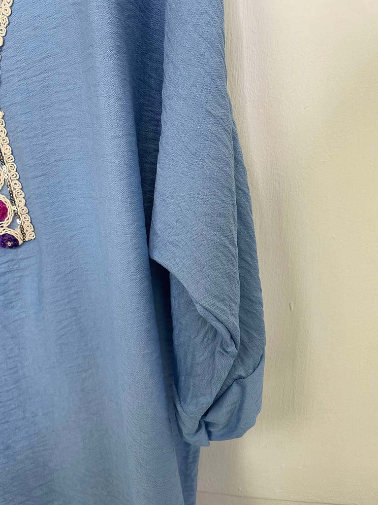 Embellished Kaftan Top - Sky