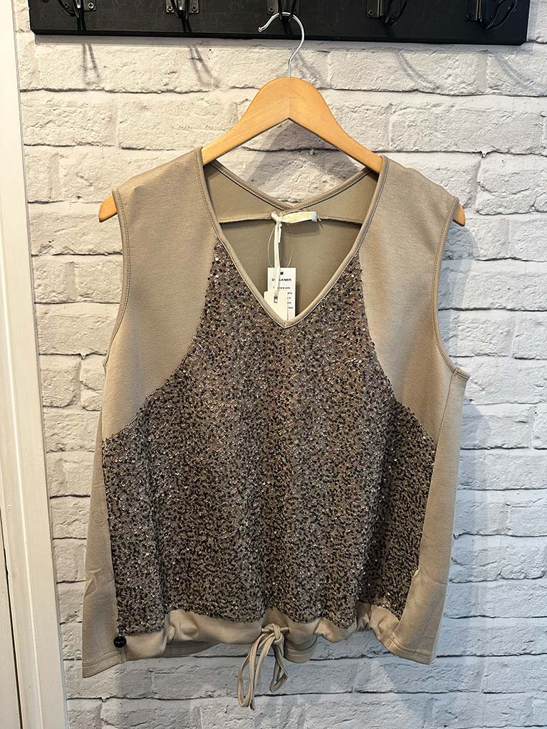 Malissa J Sequin Drawstring Vest - Latte
