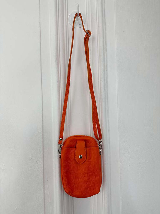 Leather Cross Body Bag - Orange