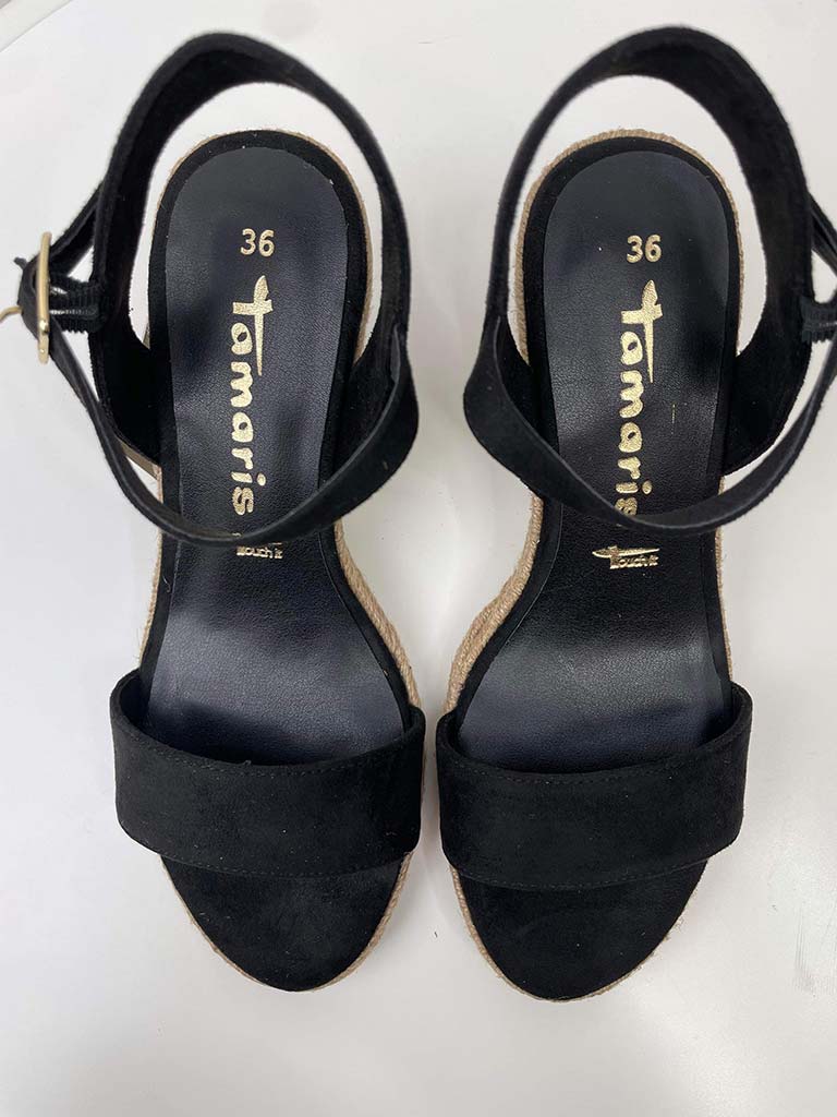 Tamaris Espadrille Wedge Sandals - Black