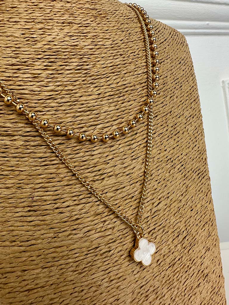 Envy Double Ball Chain Alhambra Necklace - Gold
