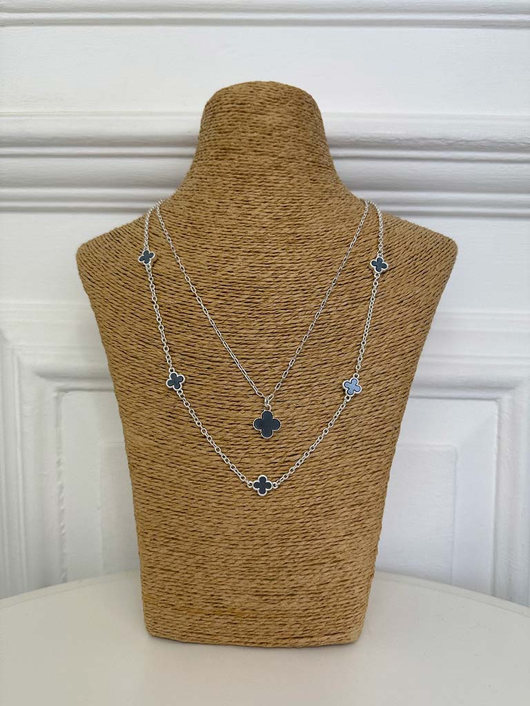 Envy Double Chain Alhambra Necklace - Silver & Grey