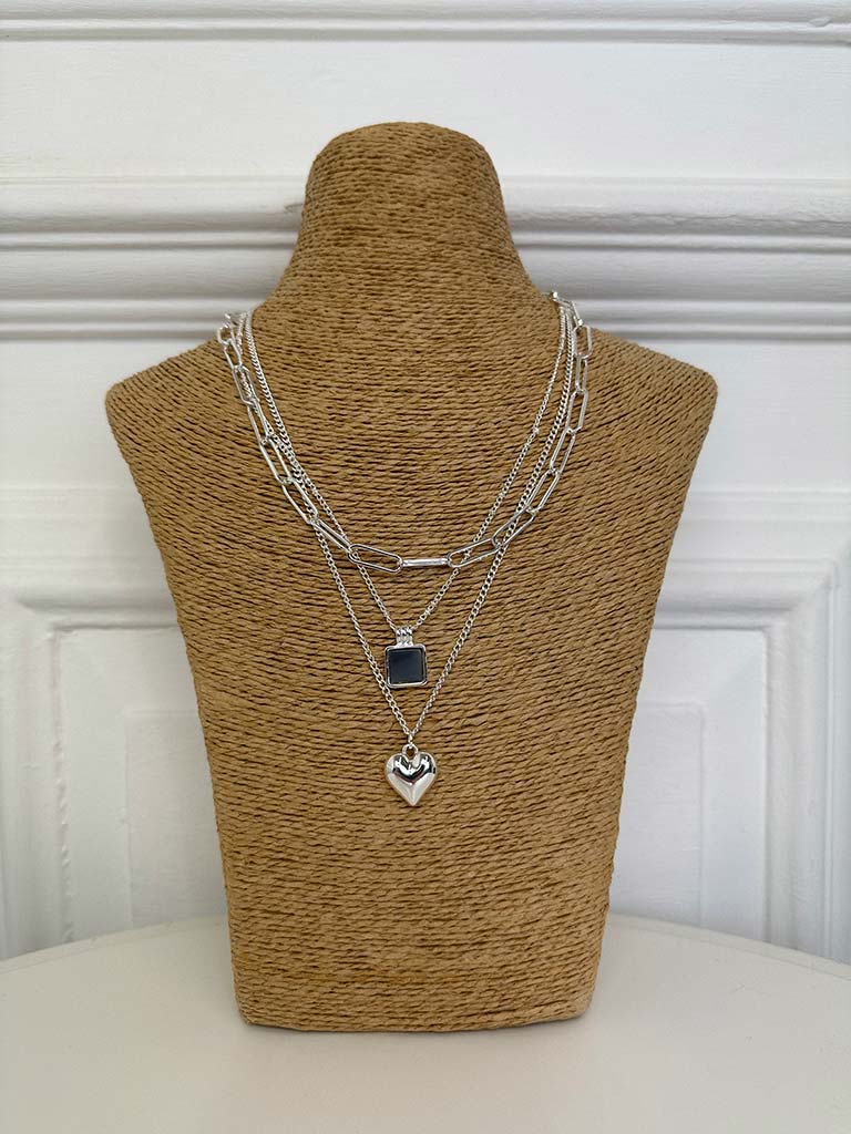 Envy Triple Chain Heart Necklace - Silver
