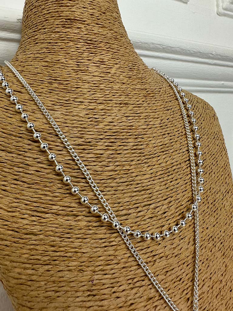 Envy Double Ball Chain Alhambra Necklace - Silver