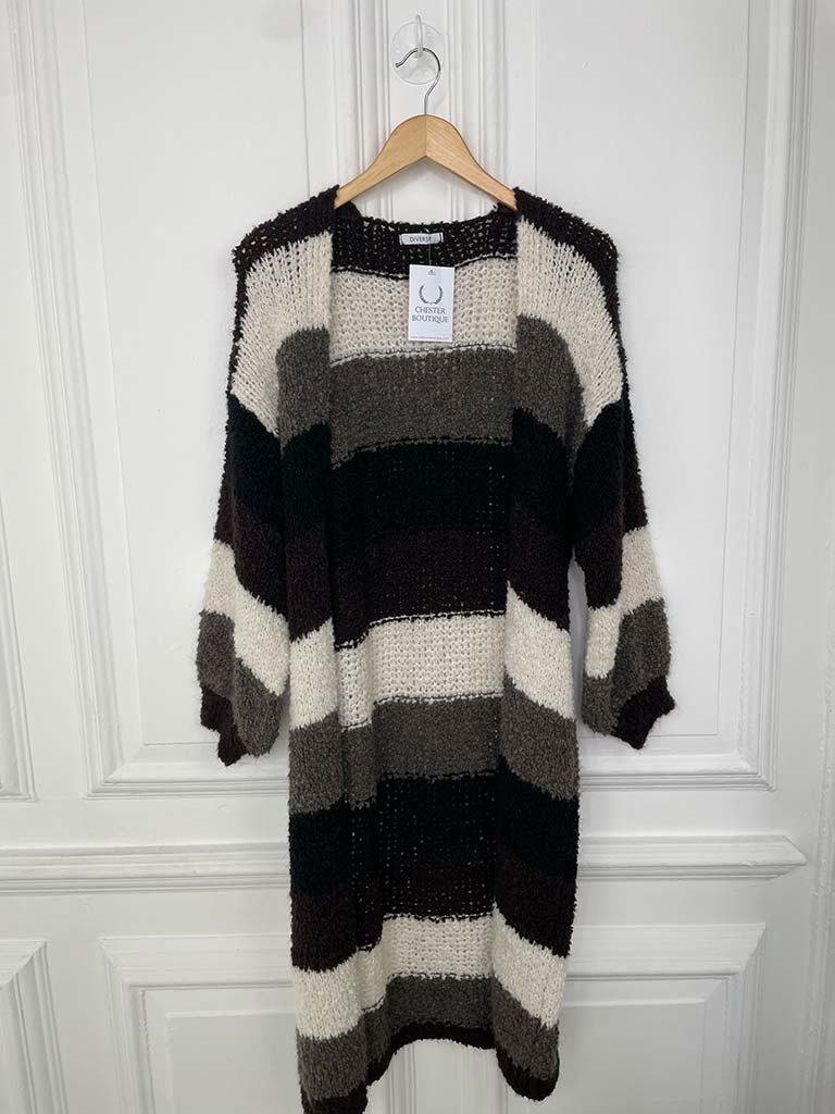 Teddy Stripe Cardigan - Chocolate & Black