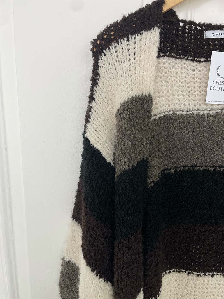 Teddy Stripe Cardigan - Chocolate & Black
