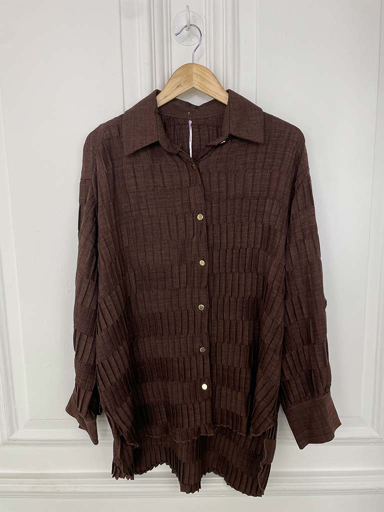 Textured Pleat Shirt - Coffee