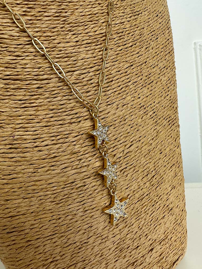 Envy Triple Star Drop Pendant Necklace - Gold