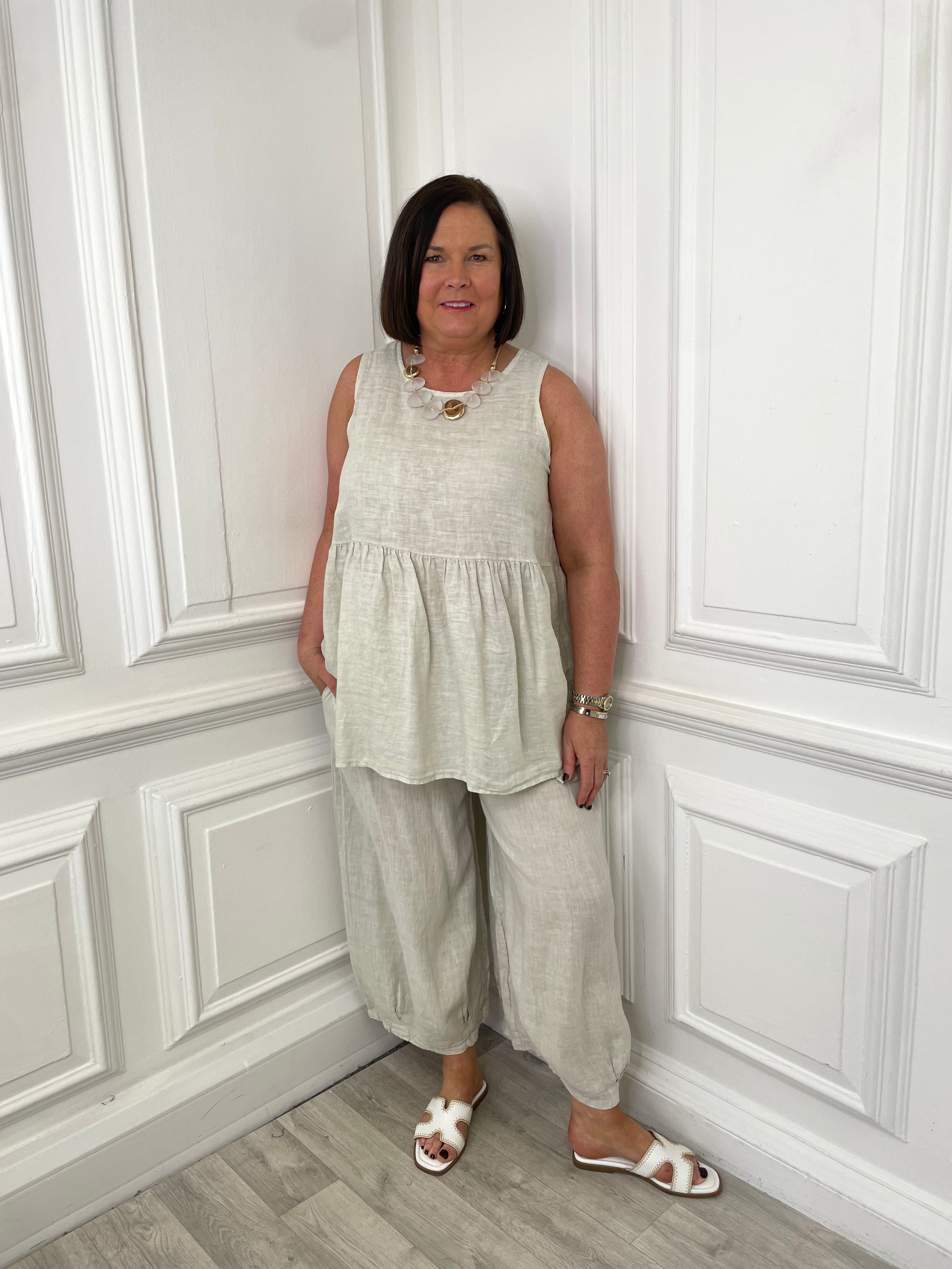 Linen Barrel Trousers - Stone