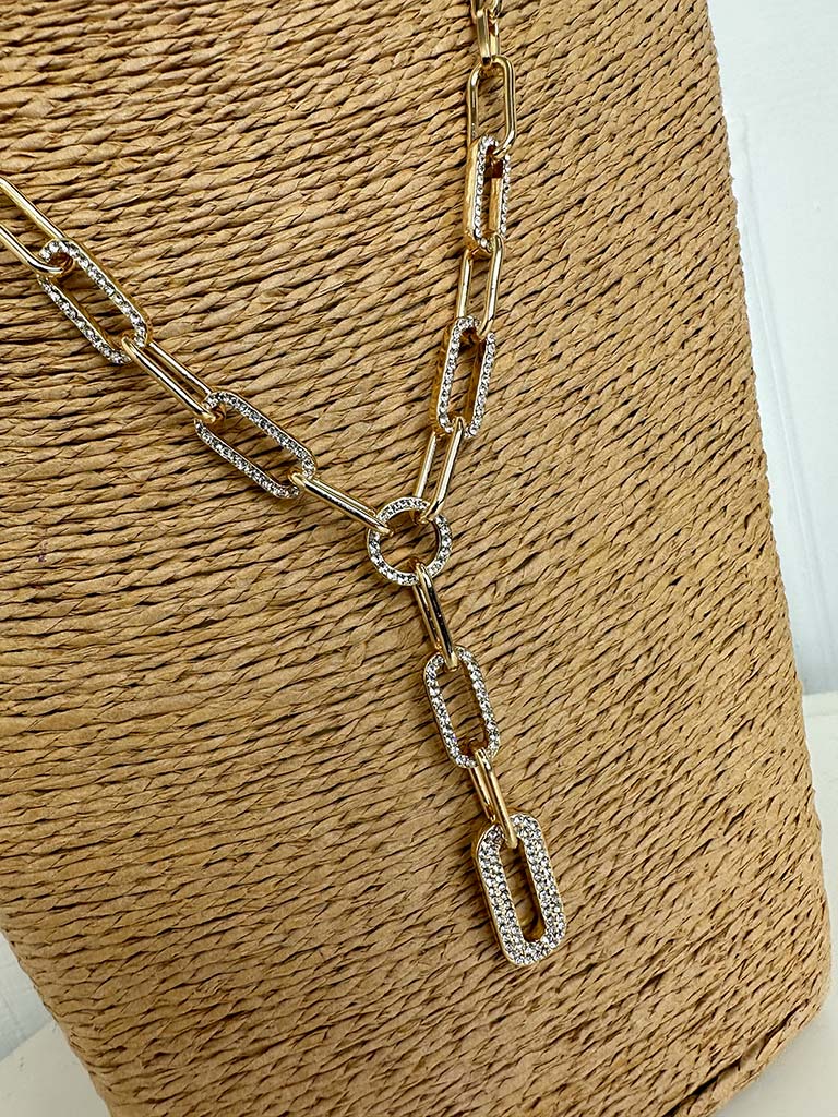 Envy Diamanté Drop Pendant Chain Necklace - Gold