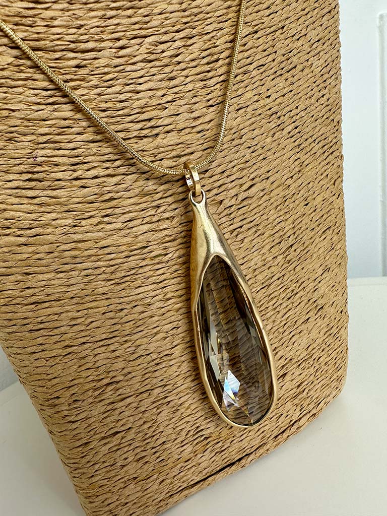 Envy Teardrop Crystal Pendant Necklace - Gold