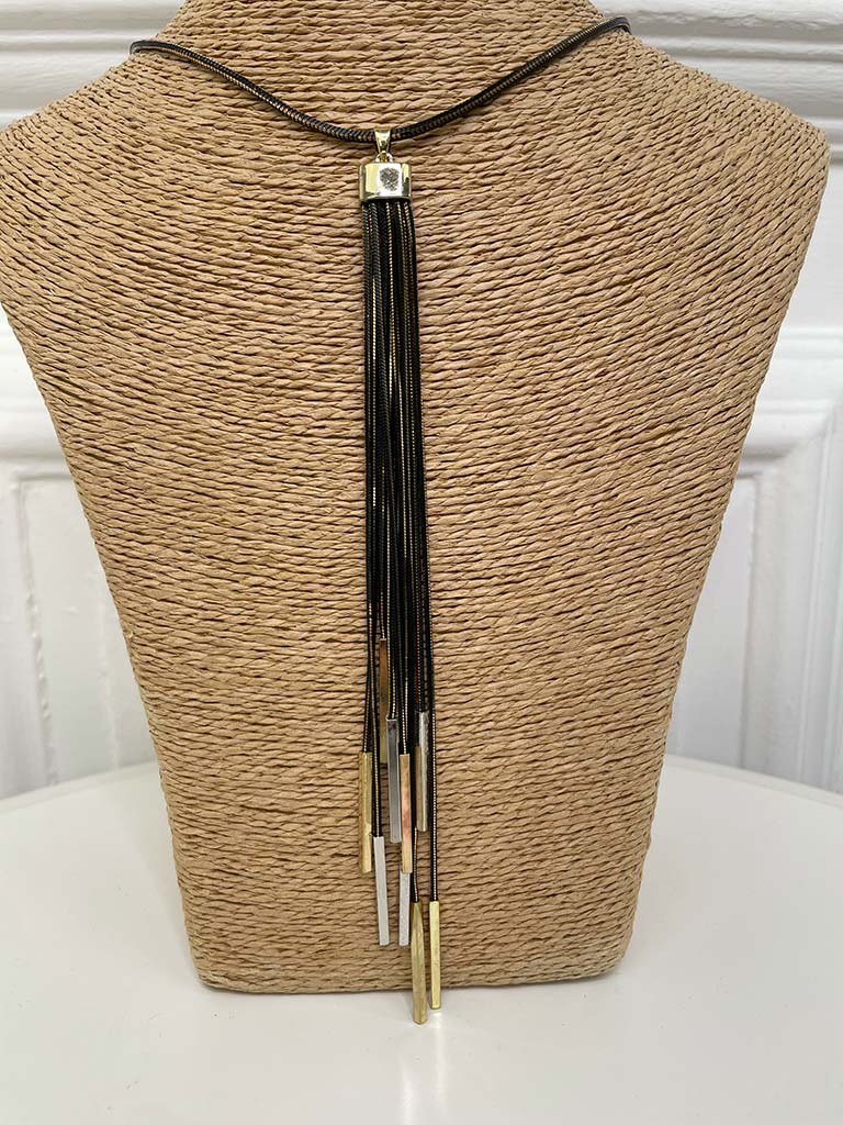 Tassel Pendant Necklace - Black & Gold