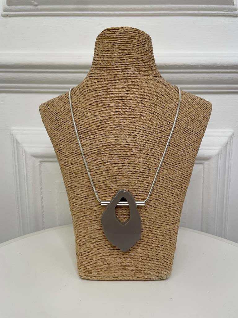 Taupe Pendant Necklace - Silver