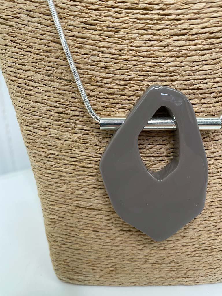 Taupe Pendant Necklace - Silver
