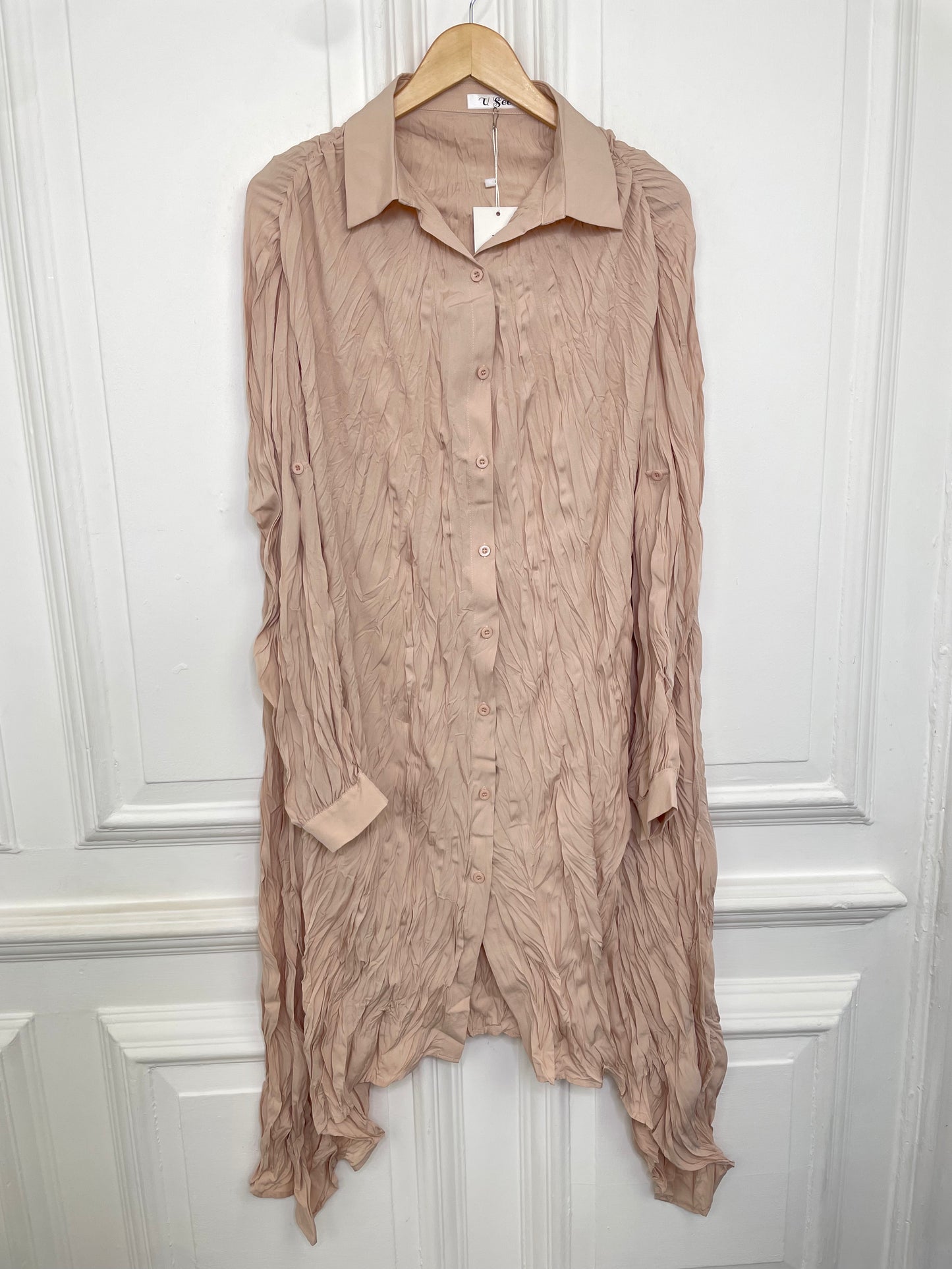 Rippled Shirt Dress - Bisque