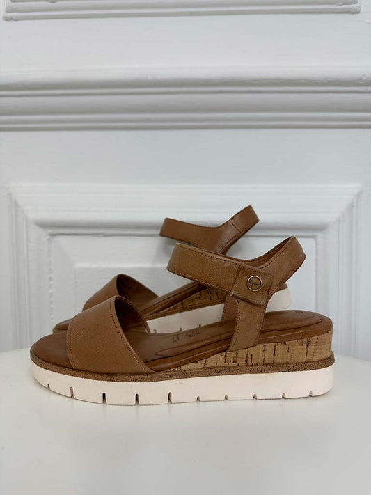 Tamaris Leather Wedge Sandals - Nut