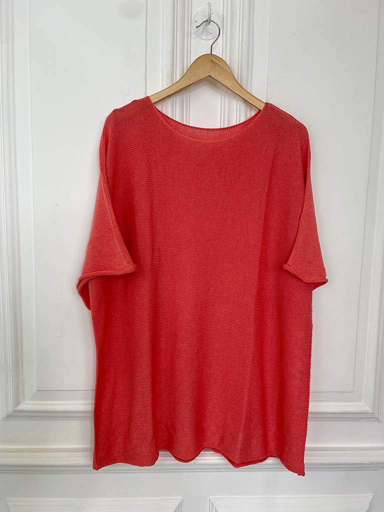 Oversized Raw Edge Knit - Coral