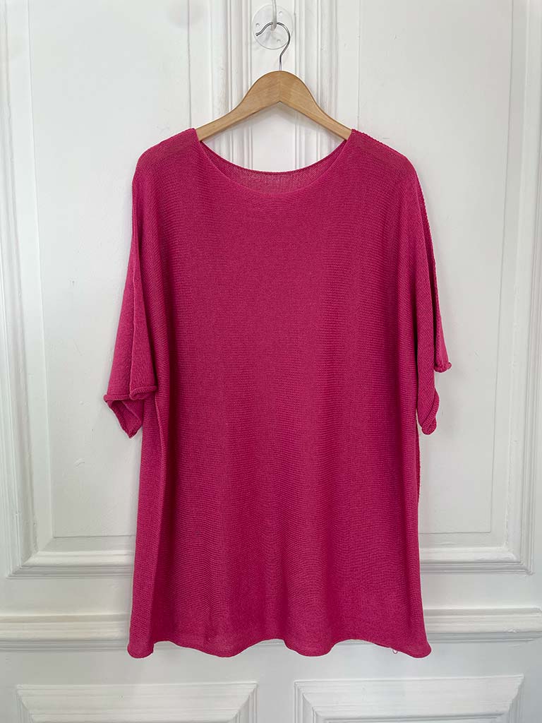 Oversized Raw Edge Knit - Hot Pink