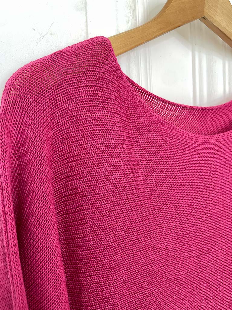 Oversized Raw Edge Knit - Hot Pink