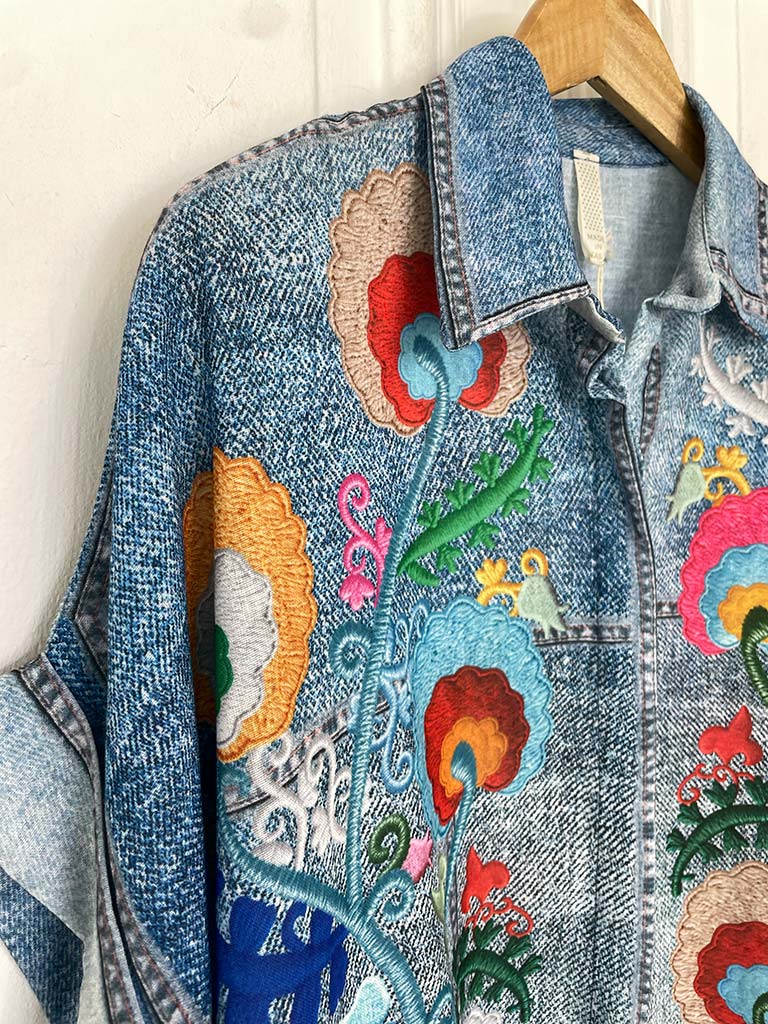 Denim Embroidery Print Shirt