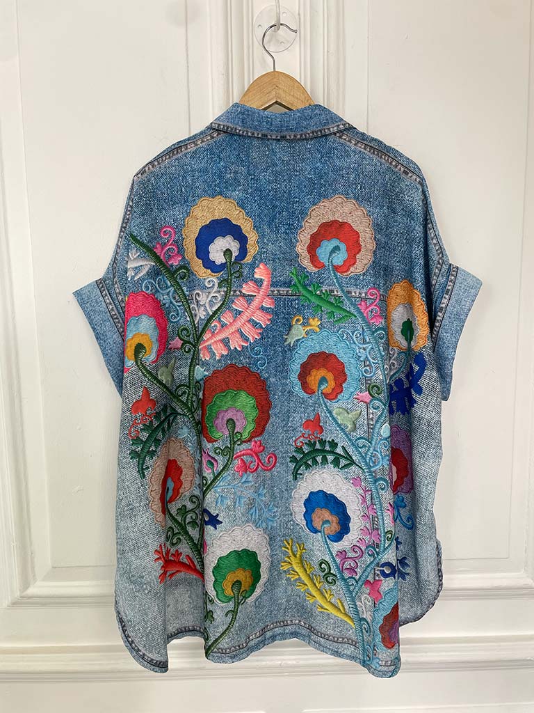 Denim Embroidery Print Shirt