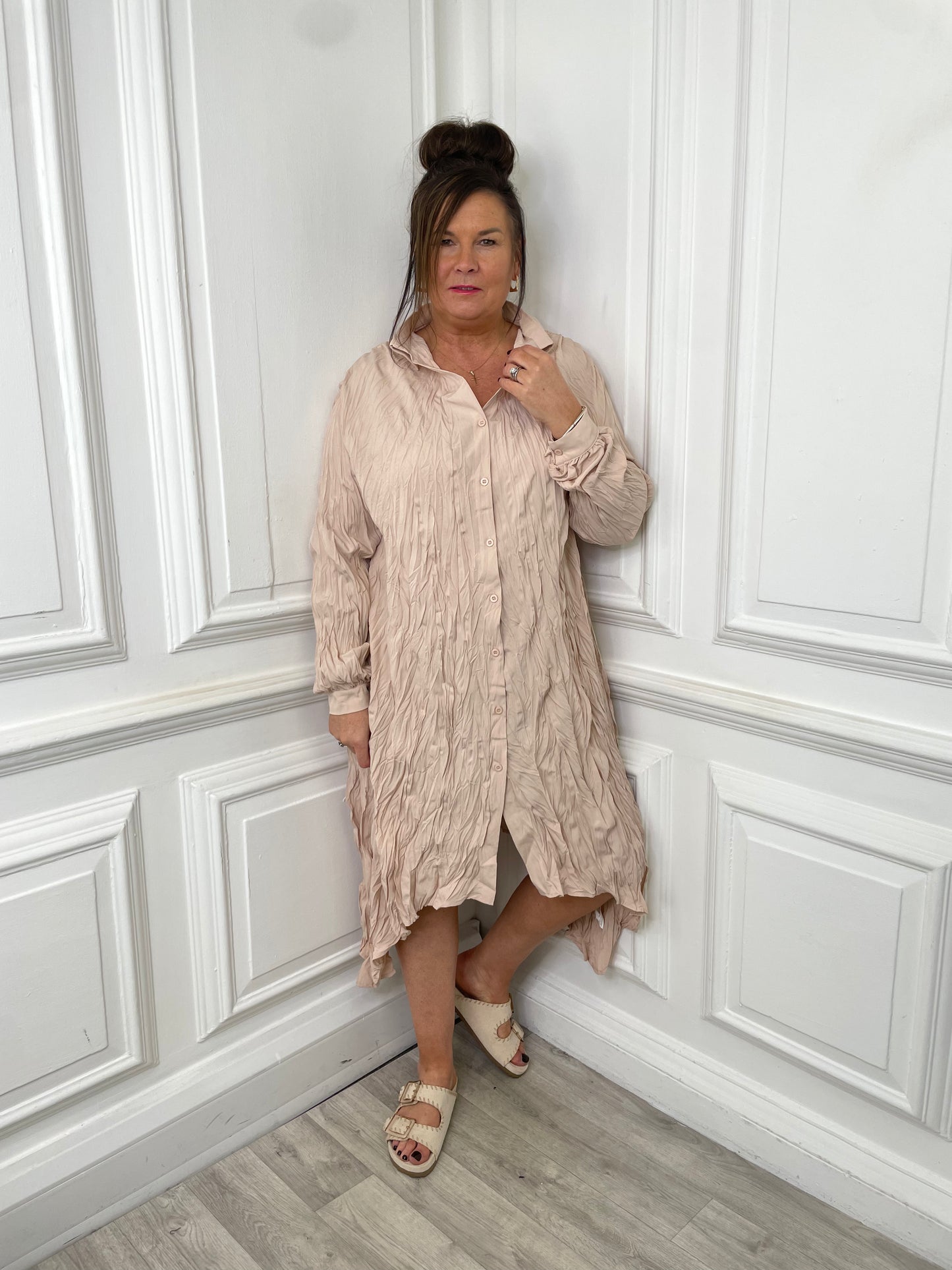 Rippled Shirt Dress - Bisque