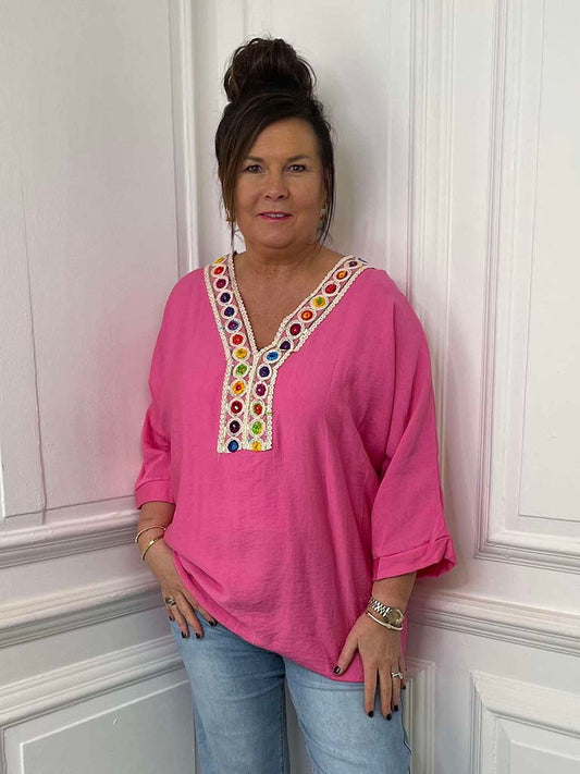 Embellished Kaftan Top - Candy