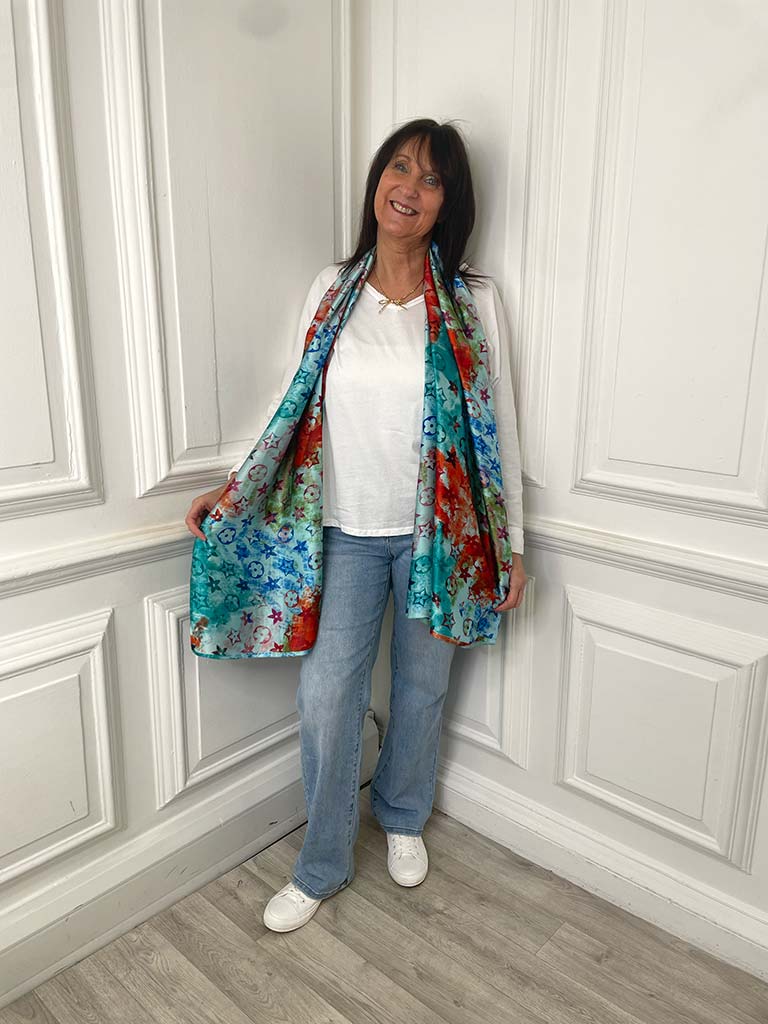 Malissa J Silk Feel Logo Scarf - Aqua