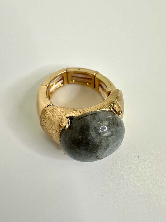 Envy Brushed Gold Elasticated Ring - Charcoal